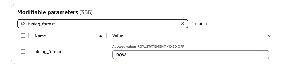 Binlog format со значением ROW