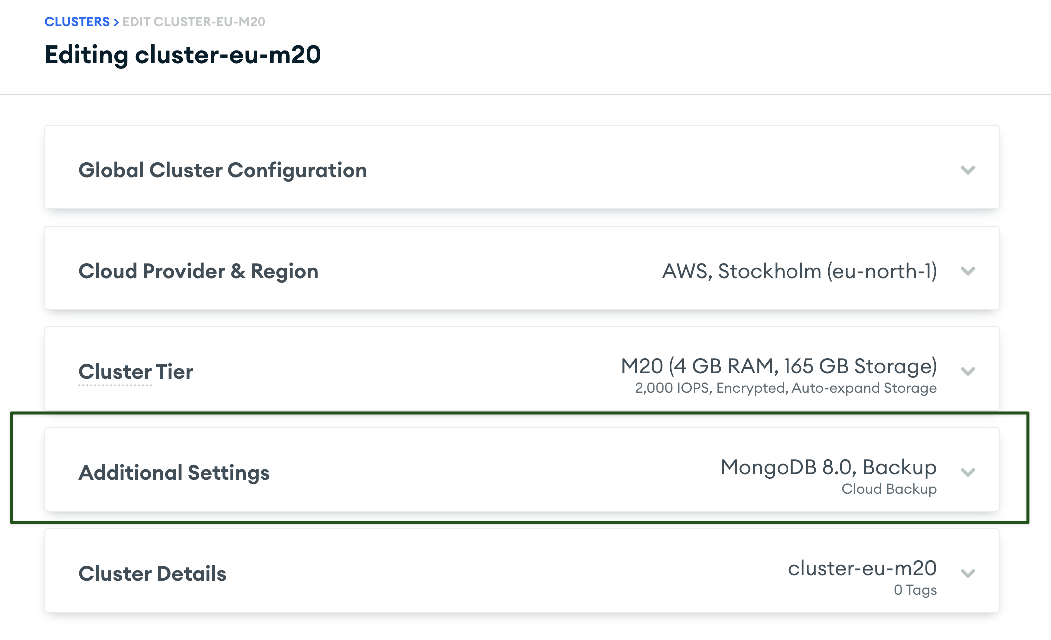 Раскройте дополнительные настройки